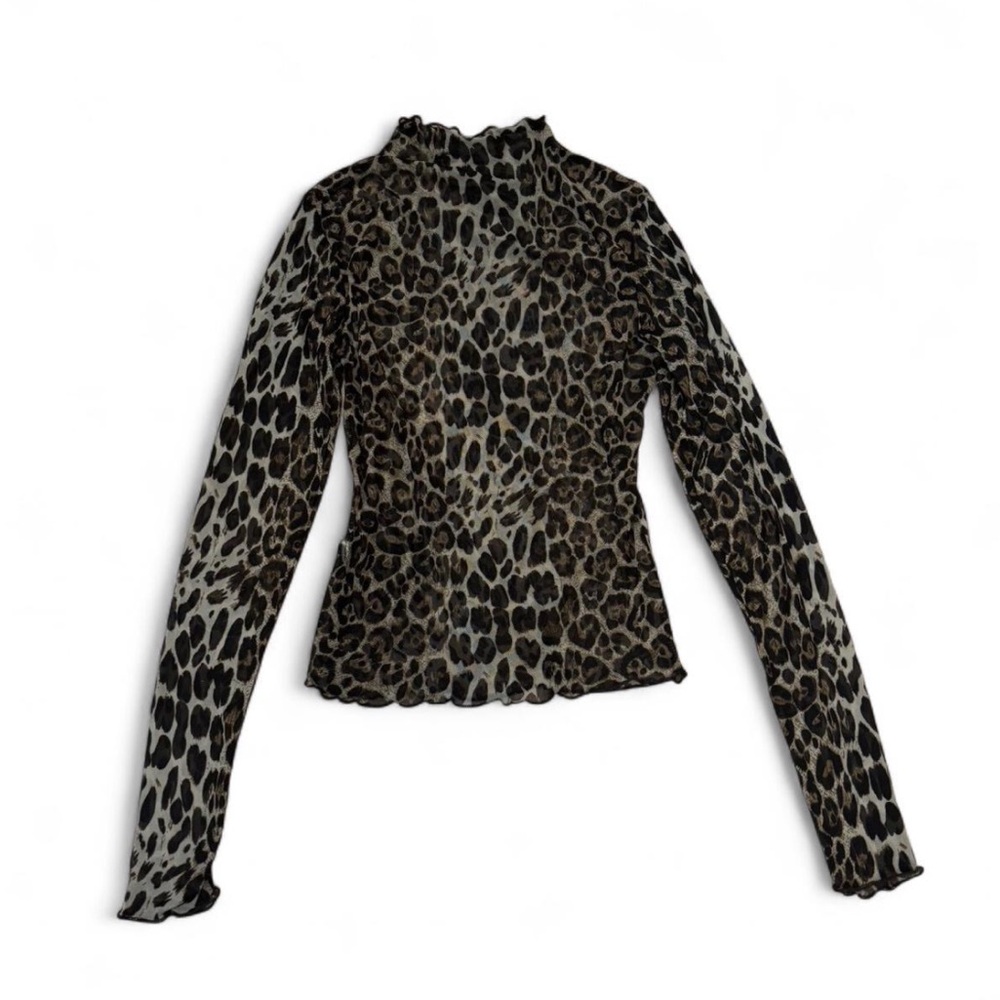 Vintage mesh cheetah printed long sleeve top